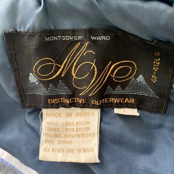 Montgomery Ward Blue Parka Jacket with Removable Hood Vintage Large - Picture 13 of 16